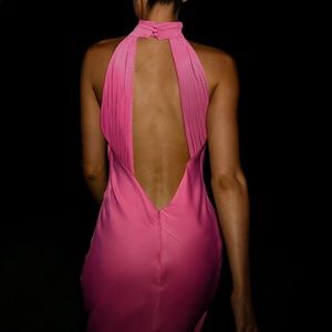 Satin Drape Back Maxi Dress - Pink